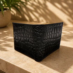 Premium Crocodile Texture Leather Wallet – Black