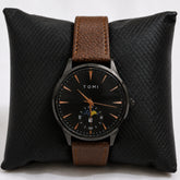 Tomi Black Dial Brown Strap Moonphase Watch