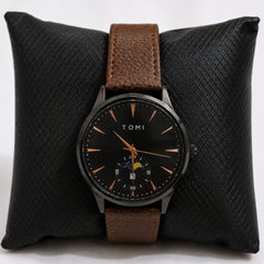 Tomi Black Dial Brown Strap Moonphase Watch