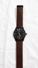 Tomi Black Dial Brown Strap Moonphase Watch